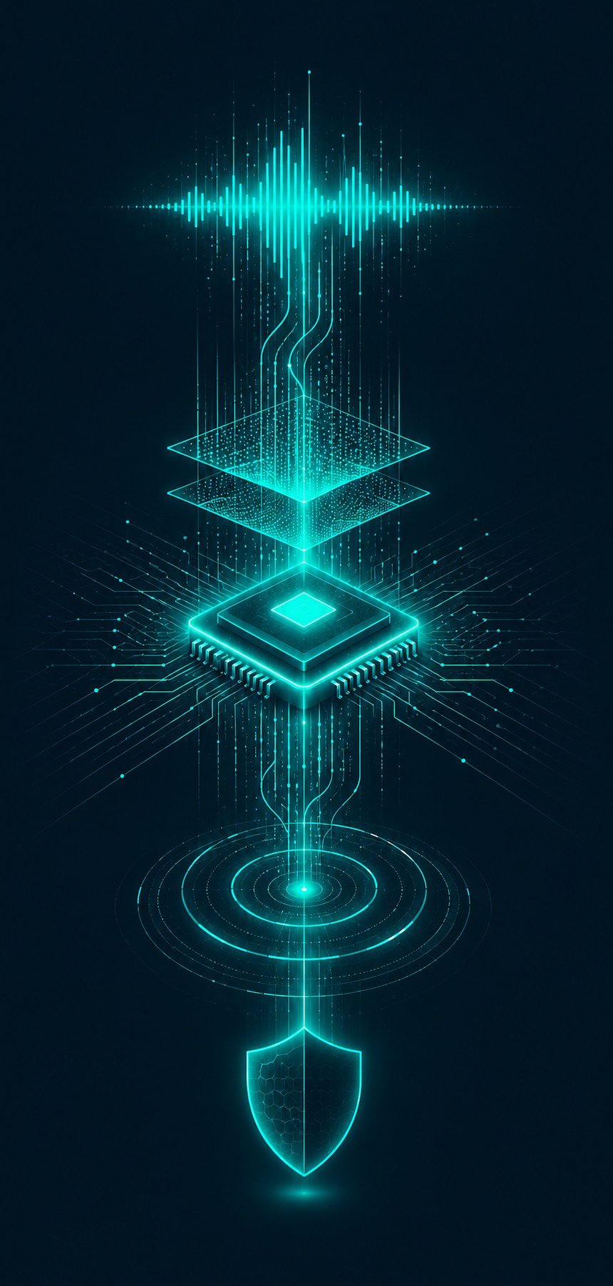 Signalkette: Stimme wird analysiert, im Chip verarbeitet und abgesichert